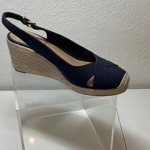 Lauren Ralph Lauren Hadley Navy Canvas Espadrille Wedge Slingback 8
